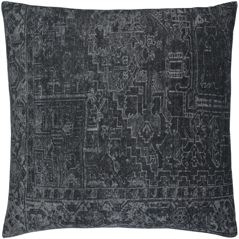 Gray Cotton Vintage Pattern Accent Pillow 18" x 18"