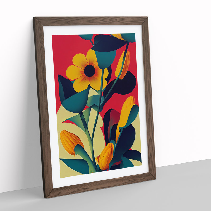 The Abstract Flowers No.3 - Wall Art, 66cm H x 48cm W, Walnut Framed Paper, White