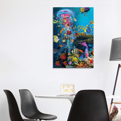 Electric Jellyfish At The Reef by David Loblaw - Print on Canvas