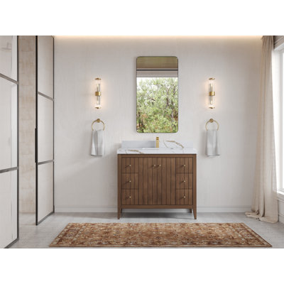 Atlanta Teak 42'' Single Bathroom Vanity with Quartz Top