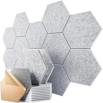 Paquet de 12 panneaux muraux insonorisants, panneaux insonorisants hexagonaux, panneaux insonorisants décoratifs 12 po x 10 po x 0,4 po et babillard pour décoration murale, panneau d'affichage et panneau de liège pour chambre à coucher, bureau, studio