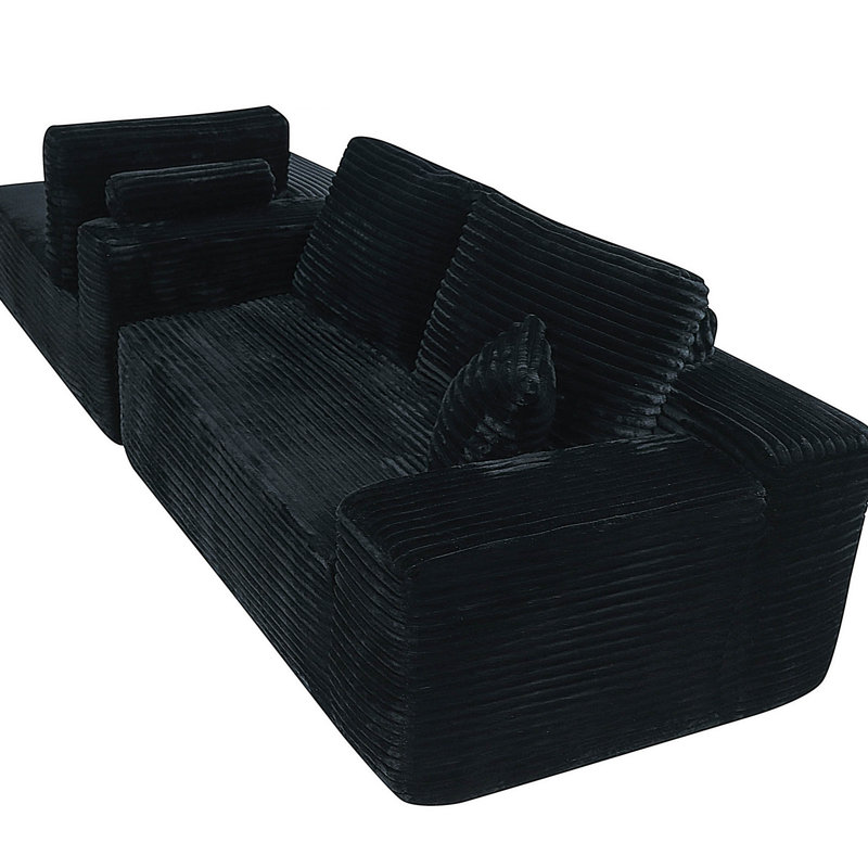 Boneless Corduroy L-Shape Modular Sectional Couch with Chaise - Soft Upholstered, Roomy Deep Seat, No Assembly Required, Timeless Stylish Furniture for Living Room Bedroom Apartment Home Office