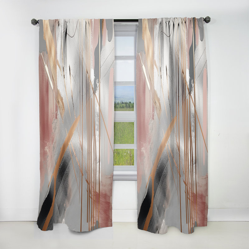 Cresswell - Metallic Stripes And Circles IV - Abstract Marble Curtain - Velvet Room Darkening - 1 panel, 52" W x 108" L