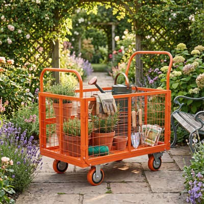 6-in-1 Heavy Duty Utility Cart, 1800 LBS Capacity Folding Platform Truck with Removable Cage, 360° Swivel Casters, Steel Hand Truck Dolly for Warehouse, Garage, Garden