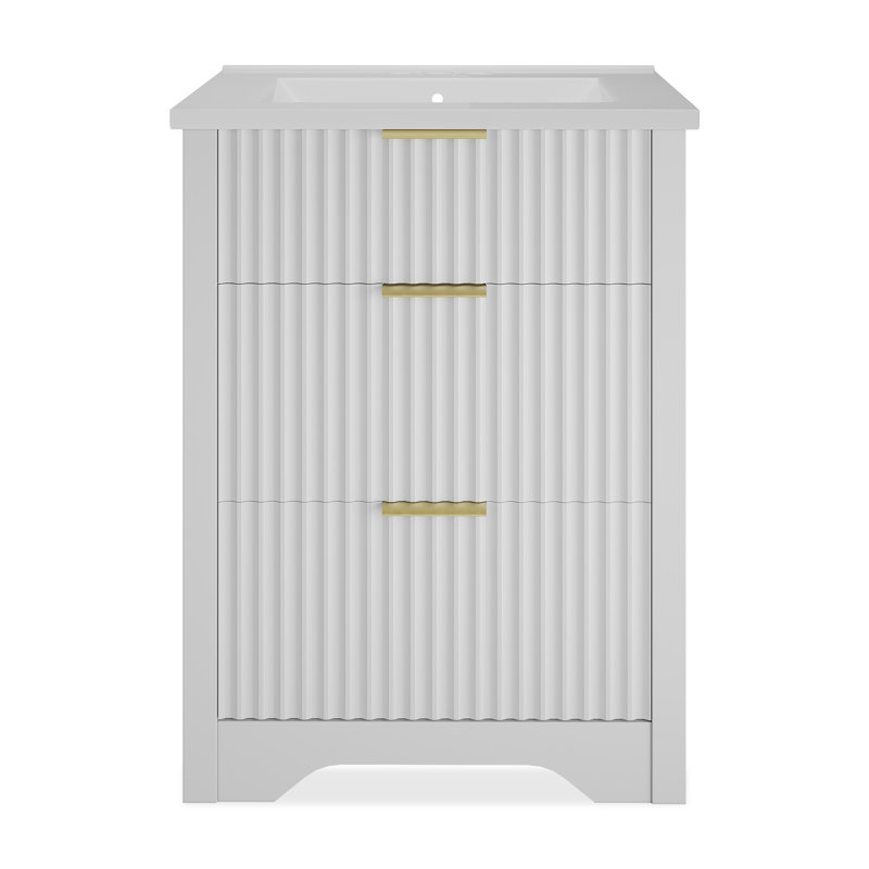 Meuble-lavabo autoportant 24 po avec 2 tiroirs et tiroir rabattable 24 po, Blanc