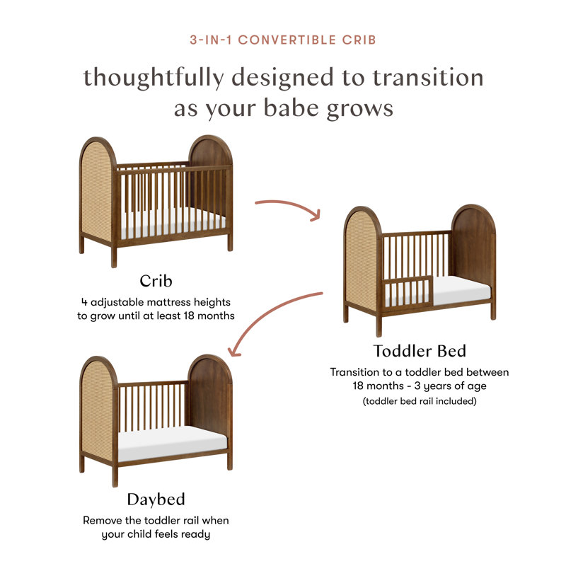 Bondi Cane 3-in-1 Convertible Crib, Natural Walnut with Natural Cane