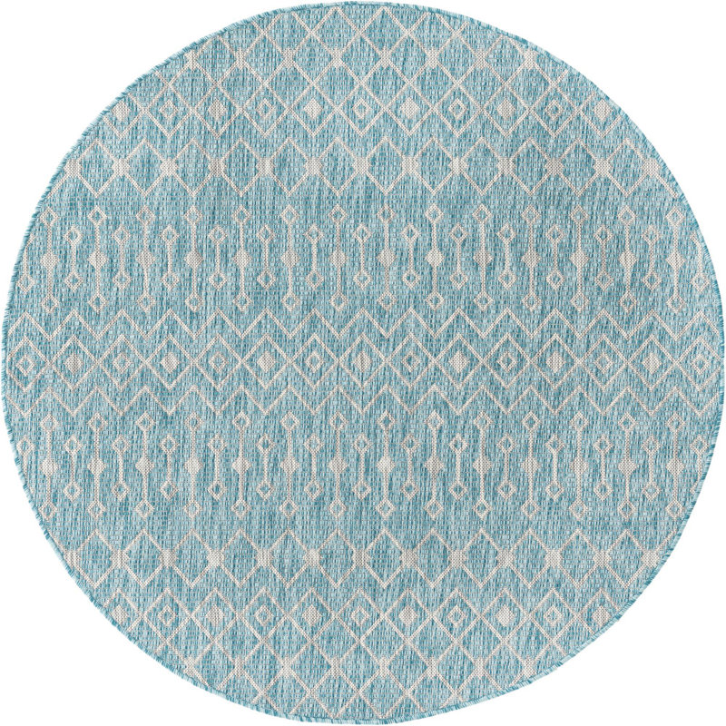 Outdoor Preen Area Rug Blue Green Color, Round 5'3"