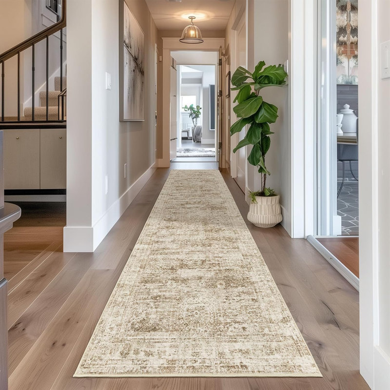 Tapis lavable rétro antidérapant (brun), Tapis de couloir 2 pi x 12 pi