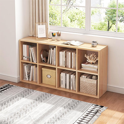8-Grid Cube Storage Bookcase, Simple Compartment Open Bookshelf, Oak Color