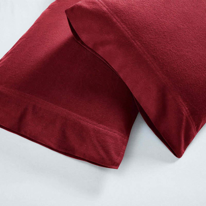 Modern All Season Solid Flannel Cotton Pillowcase, Standard Pillowcase, Burgundy