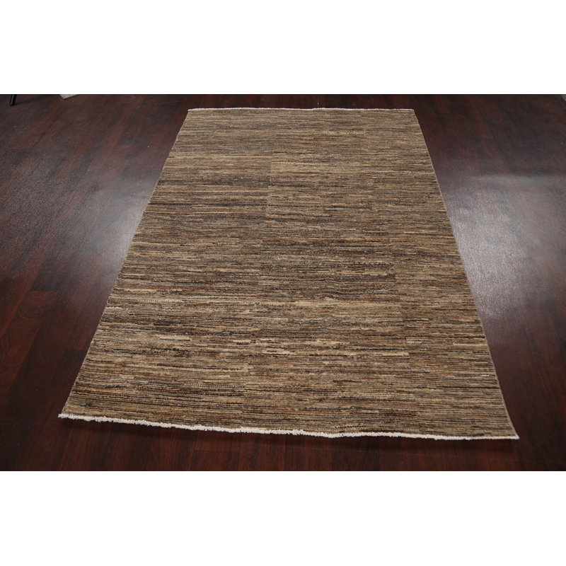 Tapis brun noué à la main de conception unique 4 pi 3 po x 6 pi 0 po