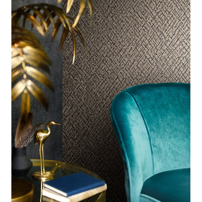 Air Collection Crosshatch Effect Textured Wallpaper Roll, Gold
