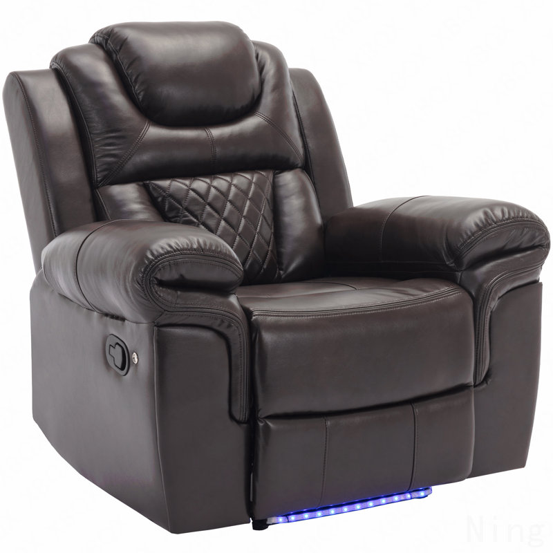 Home Theater Manual Recliner With LED Light Strip - Living Room/Bedroom Seating, Brown