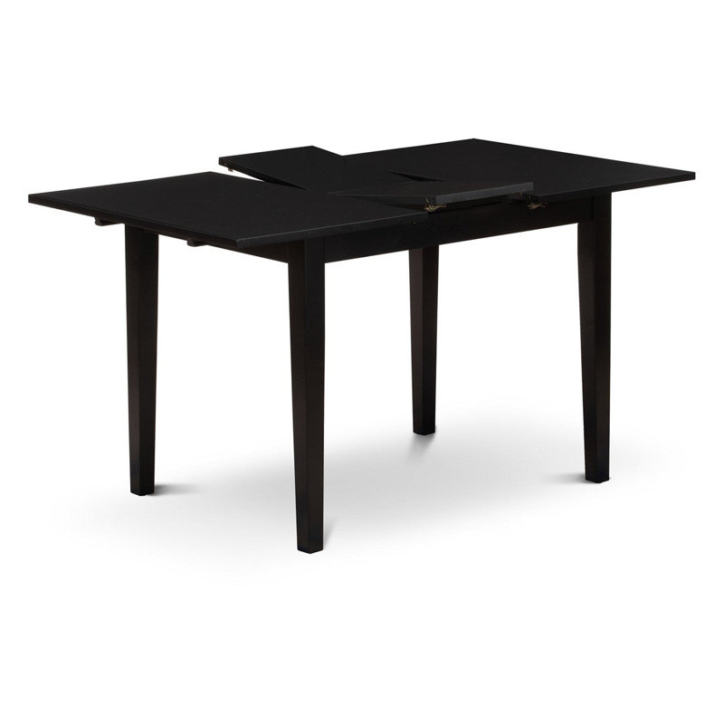 Ensemble de salle à manger 3 pièces comprenant une table de cuisine rectangulaire avec rallonge papillon et 2 chaises de salle à manger Parsons en similicuir noir, 81 x 137 cm, noir