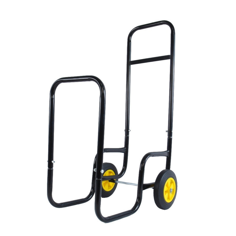 Heavy-Duty Black Steel Firewood Log Cart - Rolling Wheeled Storage Mover & Dolly Hauler, Indoor/Outdoor Wood Moving Equipment
