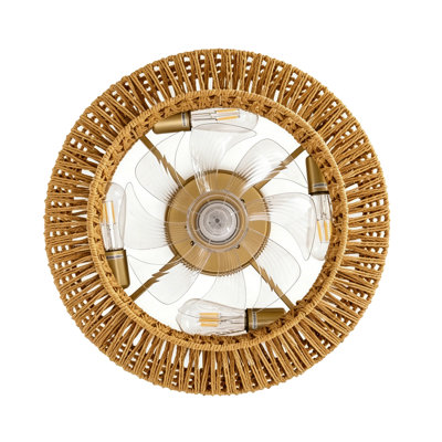 19.7'' Boho Caged Ceiling Fan with Rattan Rope Shades, Light Kit and Remote Control