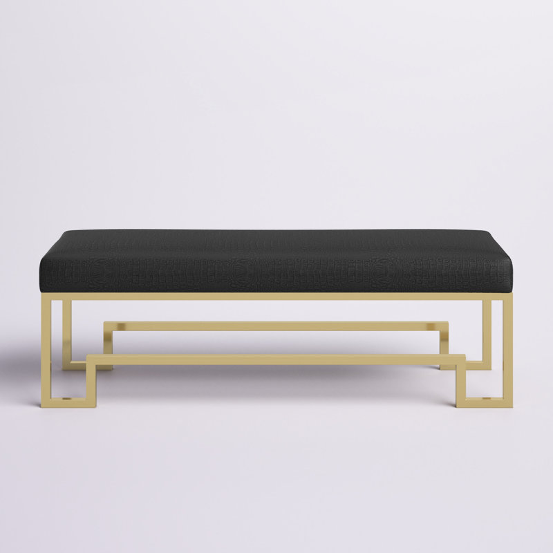 Pangea Home Declan Laurence Modern Upholstered 54" Bench with Gold or Silver Metal Steel legs – Elegant Accent Seating for Bedroom, Entryway, Kitchen, Office, Waiting Rooms, or Living Room - Black Bench with Gold Legs