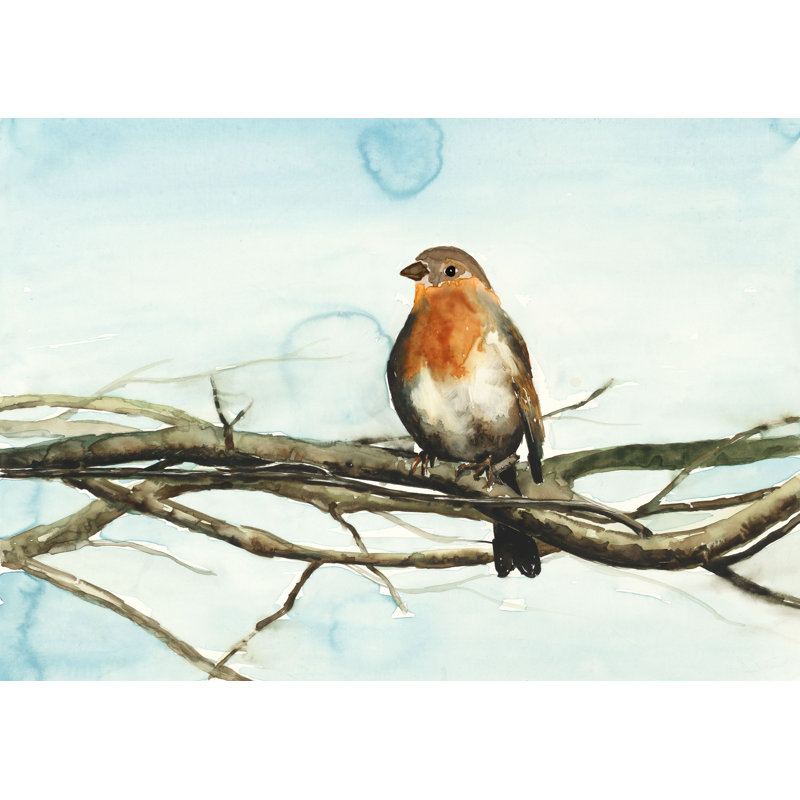 «Watercolor Robin On Branch With Sky», reproduction sur toile, H 8 po x l 12 po
