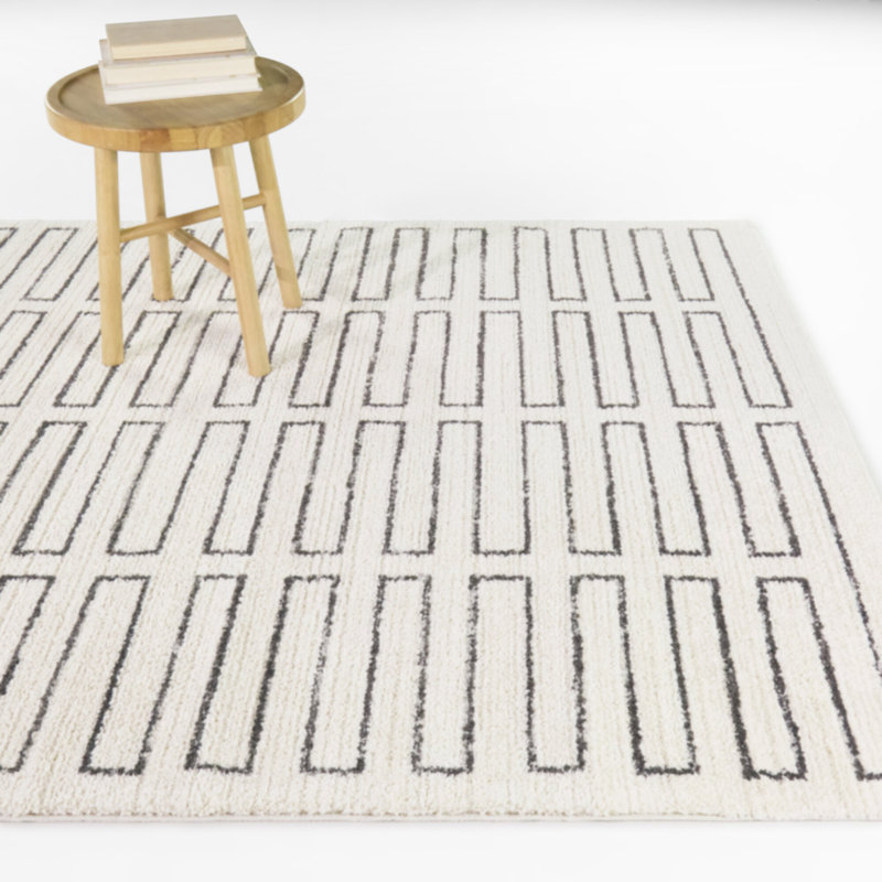 Ries Charcoal Structured Geometric Area Rug, 5'3" x 7'
