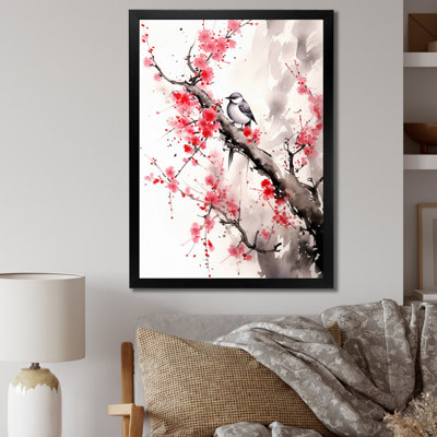 Art asiatique, oiseau Sumi, sérénité - impression