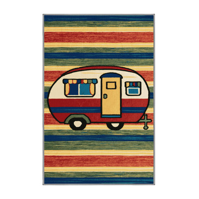 Machine Washable Transportation Brown Area Rug