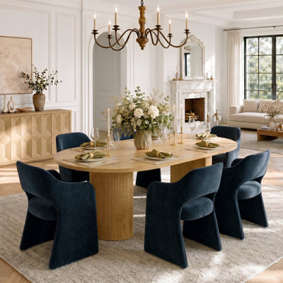 Ensemble de table de salle à manger 6 personnes Woodcroft avec table ovale et 6 fauteuils rembourrés en chenille