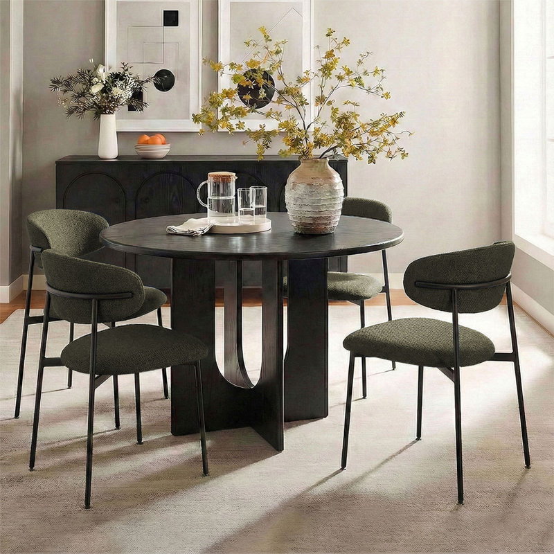 Upholstered Dining Chair With Metal Legs, Green