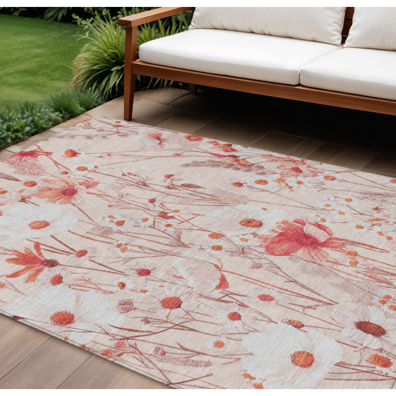 Tapis intérieur lavable floral 10 pi x 14 pi saumon et corail