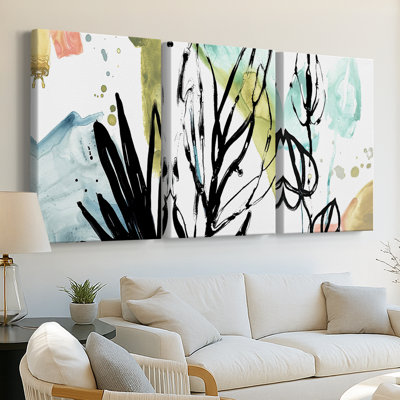No Deckle Tropical Moderne IX  -Custom Wrapped Gallery Canvas - 3 Pieces