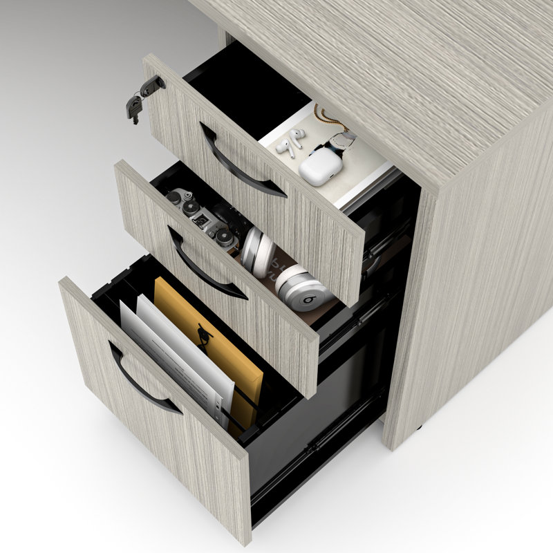 Neily L-Shaped Executive Desk With File Cabinet For Home Office