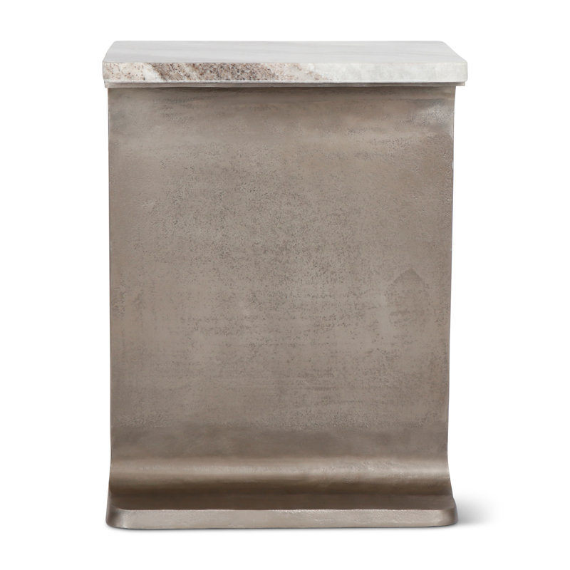 Marbelle - I-Beam Marble Side Table - Fantasy Black/Bronze Finish, Toronto Sand/Antique Nickel