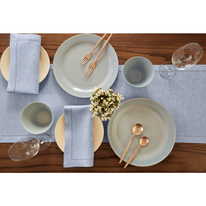 Milan - 100% Pure Linen Table Runner, Chambray Blue, 90" x 14"