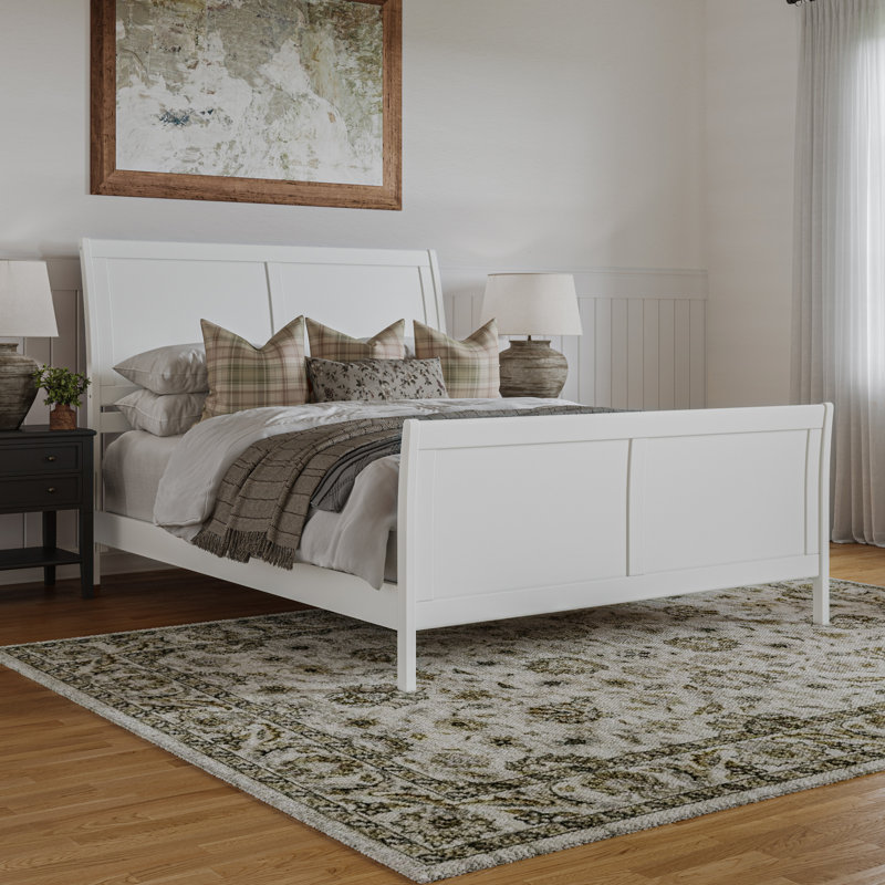  Lit plateforme bas Portland avec pied de lit assorti Portland, Blanc, Grand