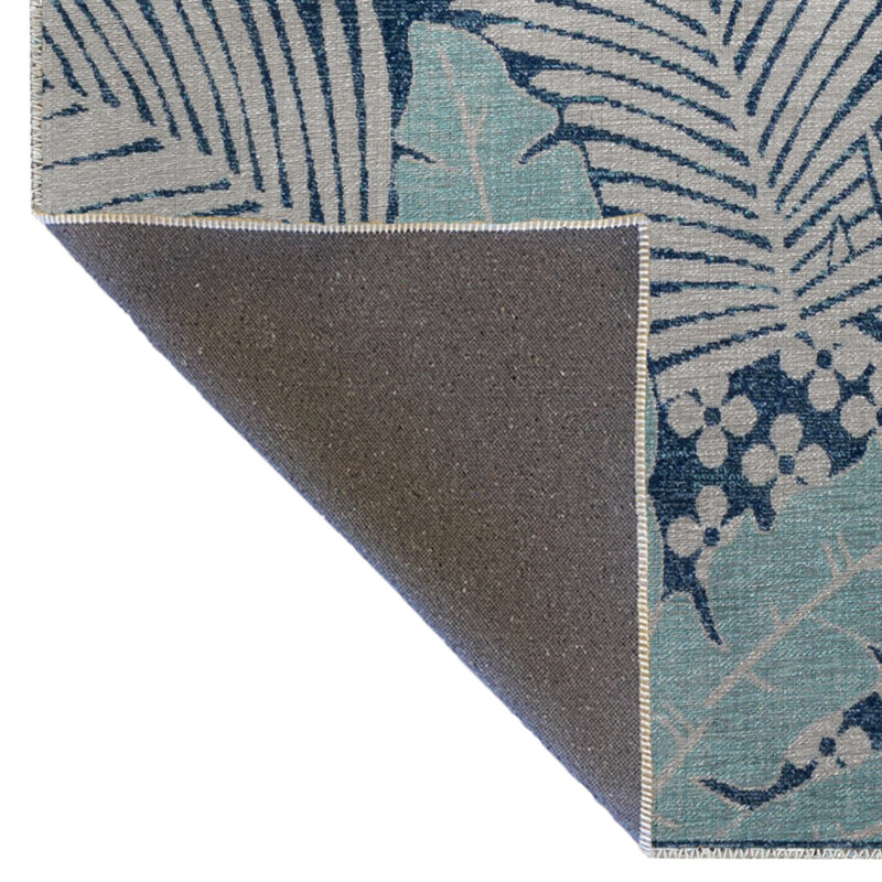 Blue Themed Mixed Leaf Flower Patterned Creative Modern Decorative Carpet, Runner 3'4" x 8'3"