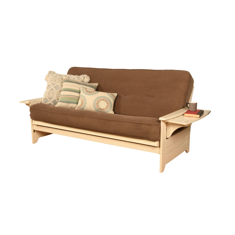 Johnte 82'' Wide Full Futon And Mattress, Antique White, Marmont Mocha Microsuede, Premium Pocket Coil