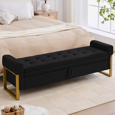 Banc de rangement en velours pour chambre à coucher, pieds dorés
