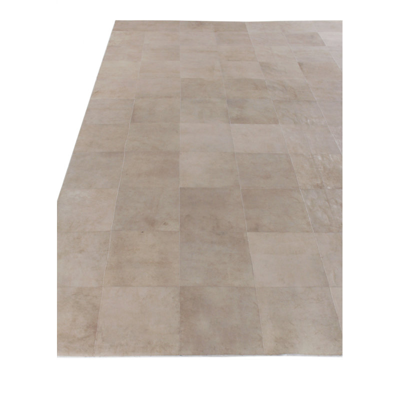 Distressed Suede Leather Geometric Area Rug, Rectangle 9'6" x 13'6"