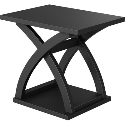 Modern Black End Table With Storage Shelf, X-Design Side Table For Living Room And Office