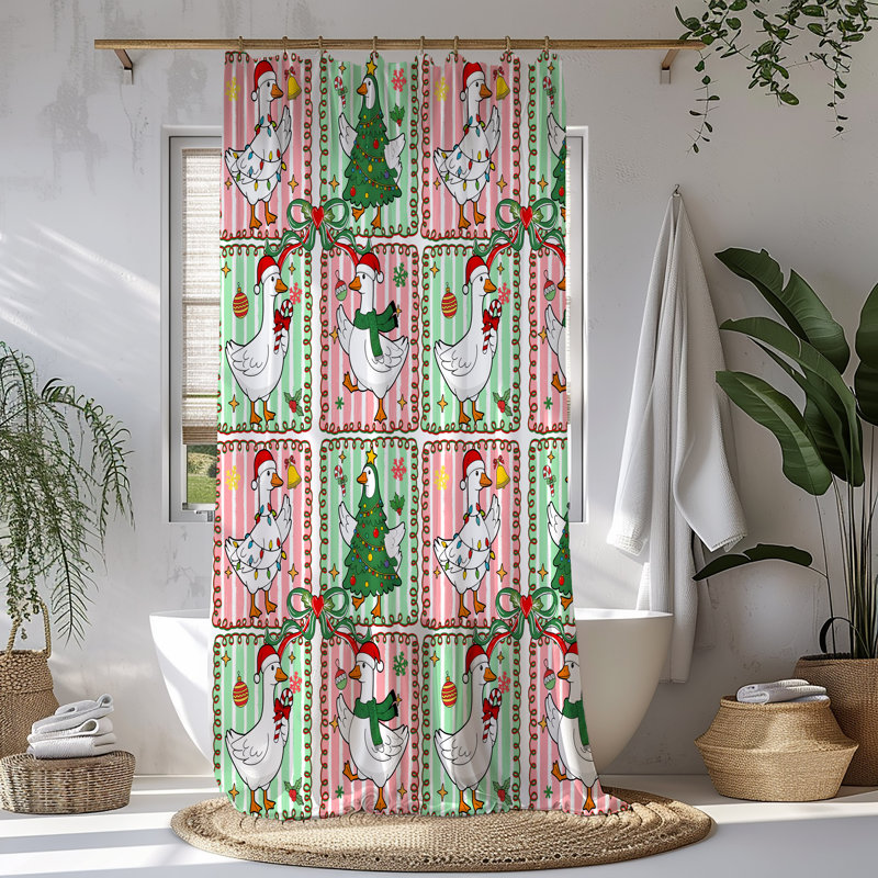 Rideau de douche et tapis Millenial, Pink/Green Christmas