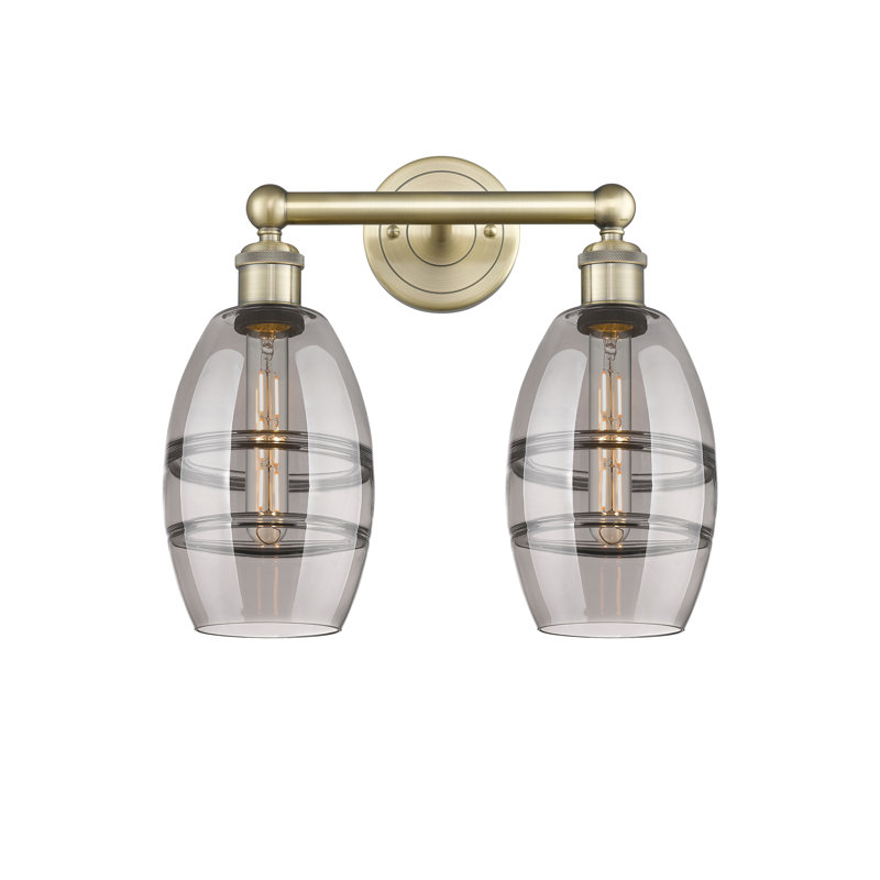 Éclairage pour meuble-lavabo à 2 lumières Kusham, Gris fumée clair, Laiton antique