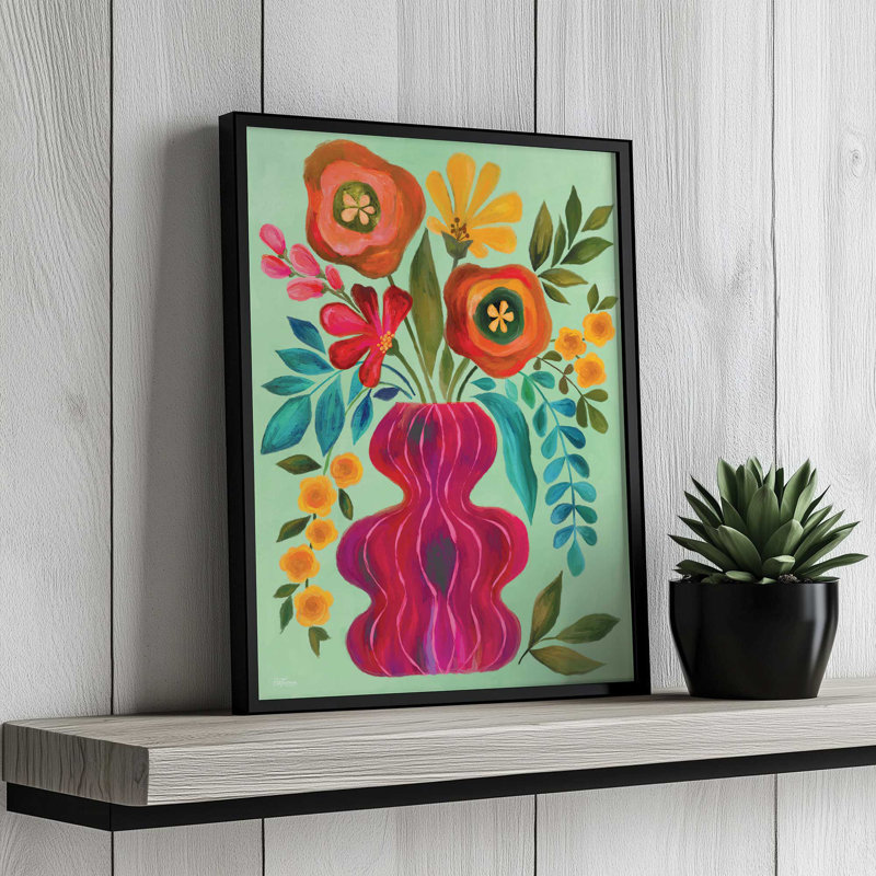 «Bright Funky Bouquet» par Cat Thurman Designs, reproduction d'art, L 24 po x H 32 po, Noir, Impression encadrée