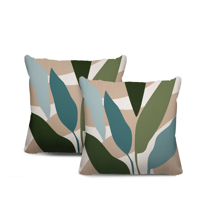 Pre-Decorated Outdoor Reversible Throw Pillow, 19W" x 19H", Emerald/Beige