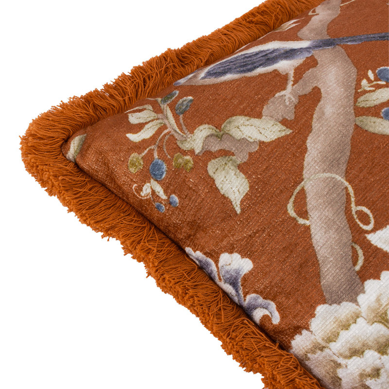 Porcelain Garden Floral Orange Square Throw Pillow Cover