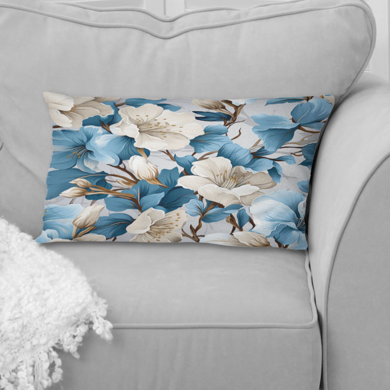 Motif floral blanc et bleu I - coussin à imprimé floral
