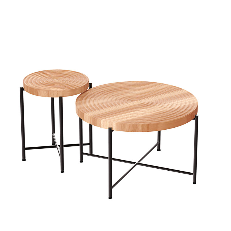 2-Piece Coffee And End Table Set – Waterproof MDF With PVC Cover, Natural Wood/Brown