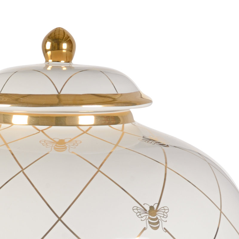 Ceramic Jar, White/Gold