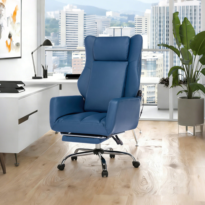Ergonomic Cross Legged Office Chair With Footrest,leather Big And Tall Executive Chair With Wheels,reversible Armrest And Lumbar Pillow,135° Reclining Computer Wide Desk Chair For Home,office （3D Kneading Massage Head）