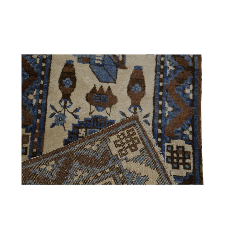 Hand-Knotted High-Quality Brown and Blue Area Rug
