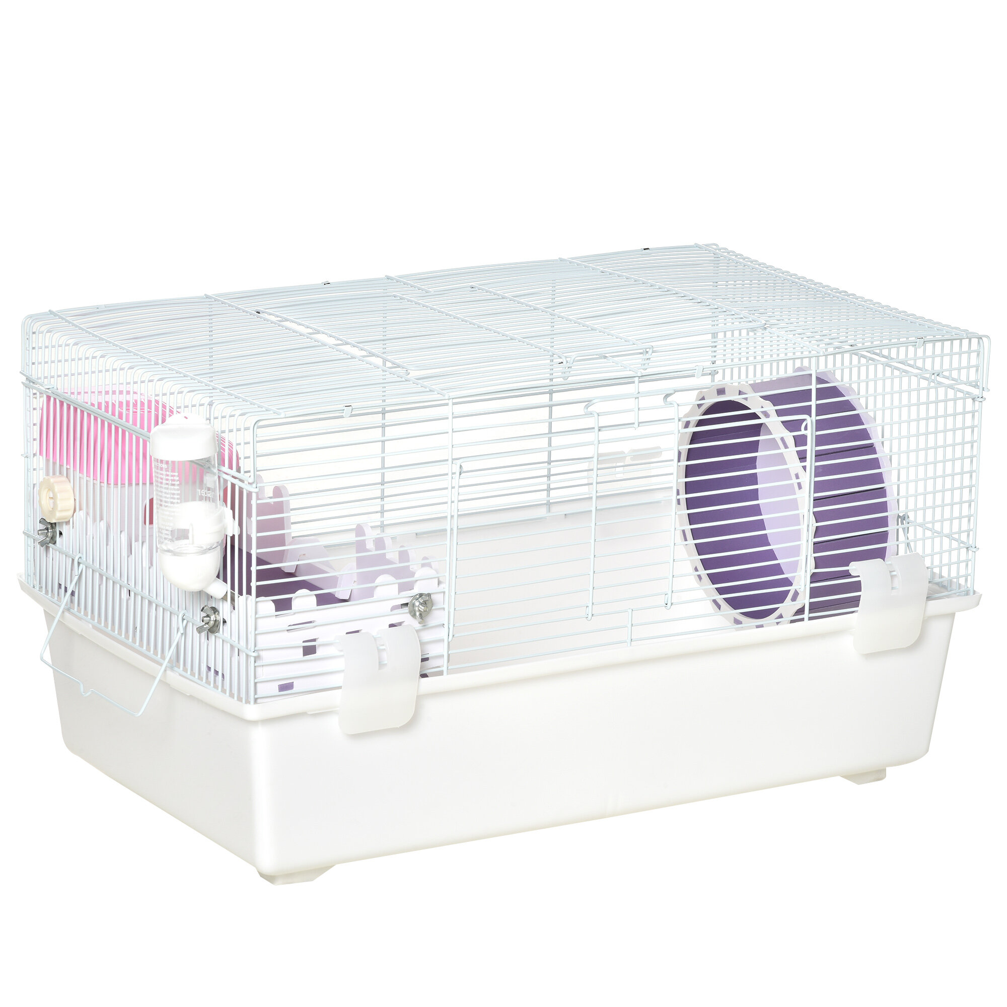 PawHut Hamster Cage, 23.5 Mouse Cage with Glass Basin, Ramps, Platforms,  Hut, Exercise Wheel, Black