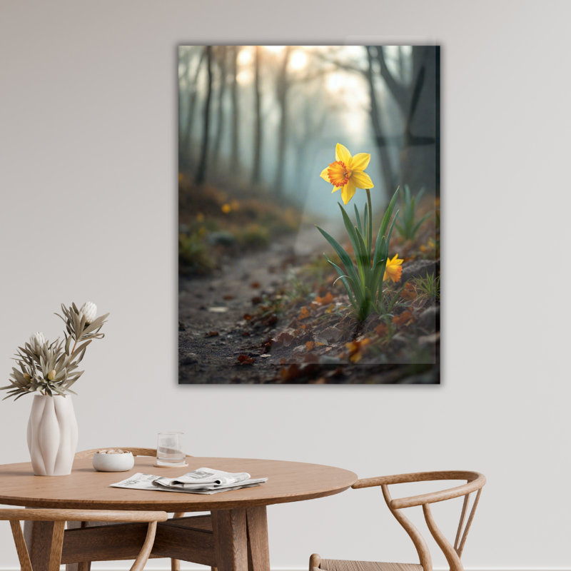 Tableau mural en verre trempé représentant une jonquille jaune, 40" H x 30" W